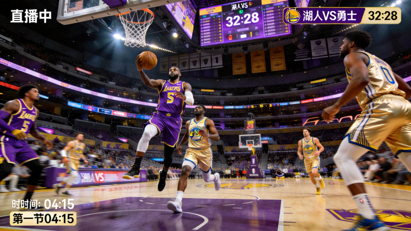 NBA洛杉矶湖人对阵金州勇士的篮球比赛直播画面